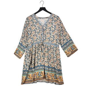 NorthStyle Tunic Dress 1X Floral Prairie Western Cottagecore Boho Drawstring Tie